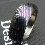 New*8mm Black Timascus / ZrT Mokuti & Stainless Damascus (damasteel) damascus&quot;bamboo&quot; pattern timascus ring,black timascus ring, mokuti ring