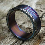 8mm damascus steel ring HawaiianTitanium lined Timascus ring Mokuti & Stainless Damascus (damasteel) &quot;wood-grain&quot;pattern-double heat treated