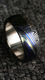 8mm damascus ring Black / ZrT Mokuti  Stainless Damascus (damasteel) damascus&quot;bamboo&quot; pattern timascus ring,black timascus ring, mokuti ring