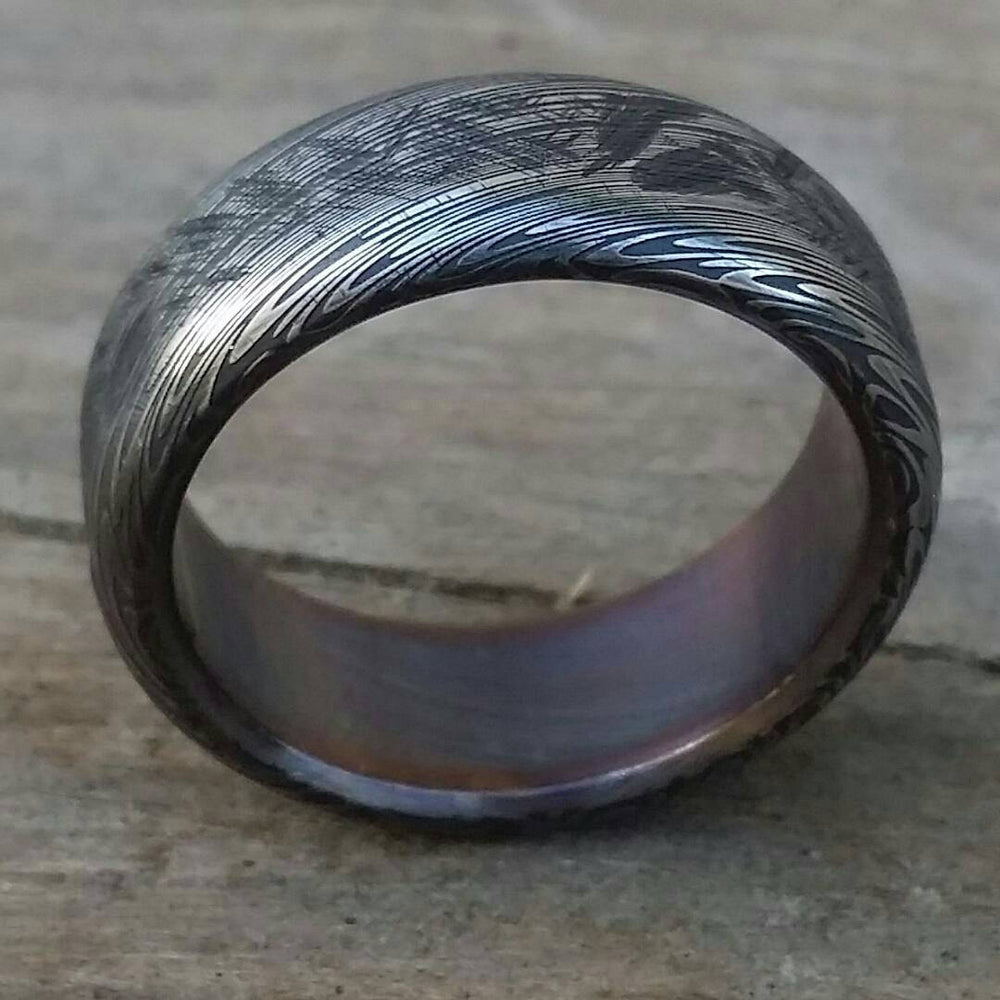 Damascus ring Stainless steel Damascus &quot;black & blue PROVIDER&quot; ring, genuine damascus ring, damascus steel ring, weathered ring