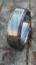 Square ring Stainless Damascus steel ring square cut &quot;dark-leaf&quot;, damsacus ring 8mm chamfered ring mens wedding bands
