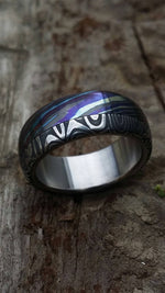 8mm damascus ring Black / ZrT Mokuti  Stainless Damascus (damasteel) damascus&quot;bamboo&quot; pattern timascus ring,black timascus ring, mokuti ring