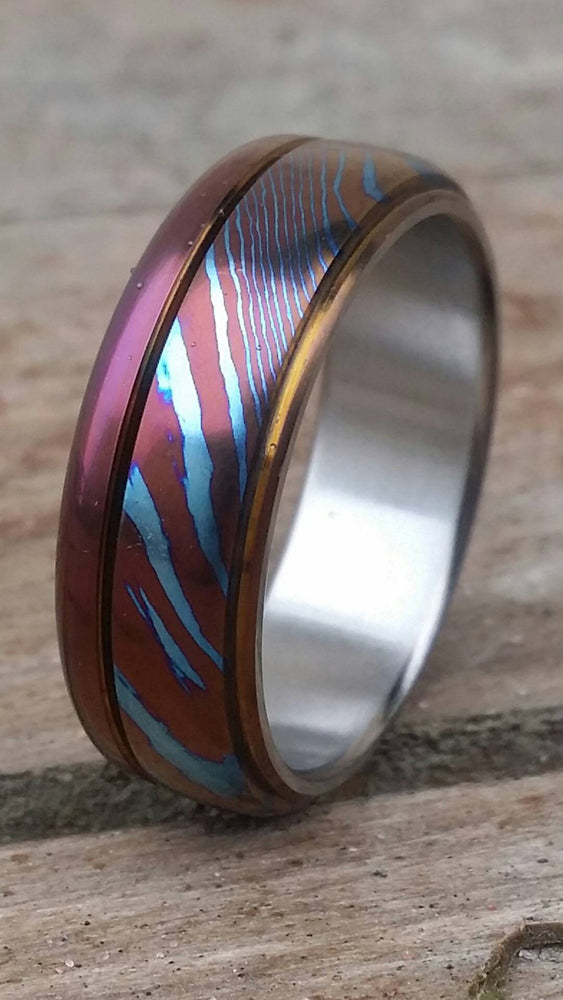 New*8mm timascus ring Hawaiian Titanium lined Timascus Mokuti  (damasteel)  mokuti ring