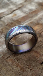 8mm Black Timascus / Mokuti & stainless (damasteel) damascus steel ring &quot;wood-grain&quot; pattern timascus ring,black timascus ring, mokuti ring
