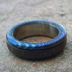 6mm Black Timascus / zrti & Stainless Damascus (damasteel)&quot; bamboo&quot; pattern timascus ring,black timascus ring, mokuti ring, damascus steel