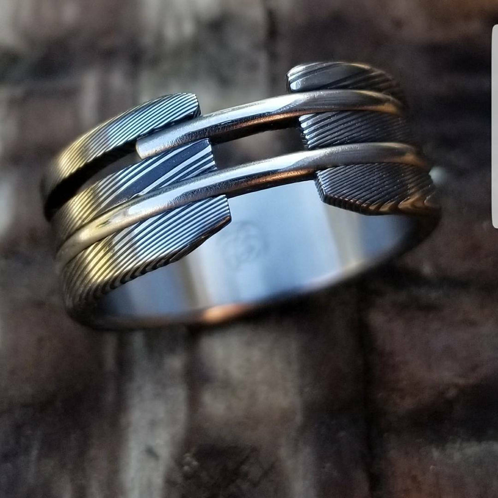 Stainless steel Damascus &quot;wood-grain&quot; ring! Damascus steel ring, damascus ring, damasteel ring, handmade, hypoallergenic