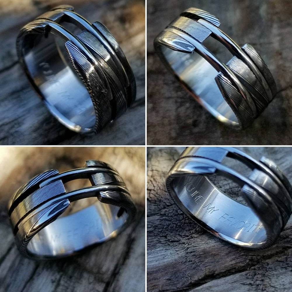 Stainless steel Damascus &quot;wood-grain&quot; ring! Damascus steel ring, damascus ring, damasteel ring, handmade, hypoallergenic