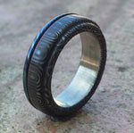 6mm Black Timascus / zrti & Stainless Damascus (damasteel)&quot; bamboo&quot; pattern timascus ring,black timascus ring, mokuti ring, damascus steel