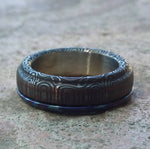6mm Black Timascus / zrti & Stainless Damascus (damasteel)&quot; bamboo&quot; pattern timascus ring,black timascus ring, mokuti ring, damascus steel