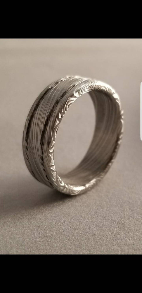 Damascus steel ring Stainless steel Damascus &quot;LEAF&quot; Customizable ring! Natural/ color etch / matching damasteel weddingband