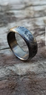 Damascus ring Stainless steel Damascus &quot;black & blue PROVIDER&quot; ring, genuine damascus ring, damascus steel ring, weathered ring