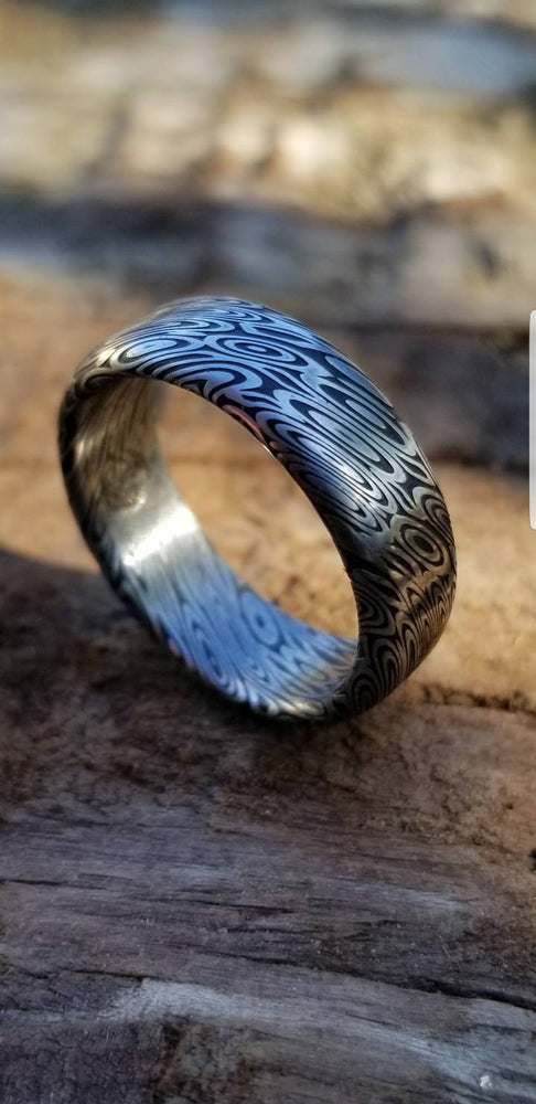 Damascus steel ring &quot;dark coral&quot; Customizable ring! Damascus ring, genuine damascus steel ring, stainless damascus ring