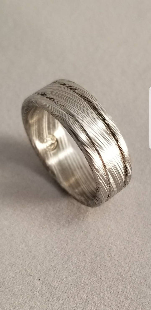 Damascus steel ring Stainless steel Damascus &quot;LEAF&quot; Customizable ring! Natural/ color etch / matching damasteel weddingband