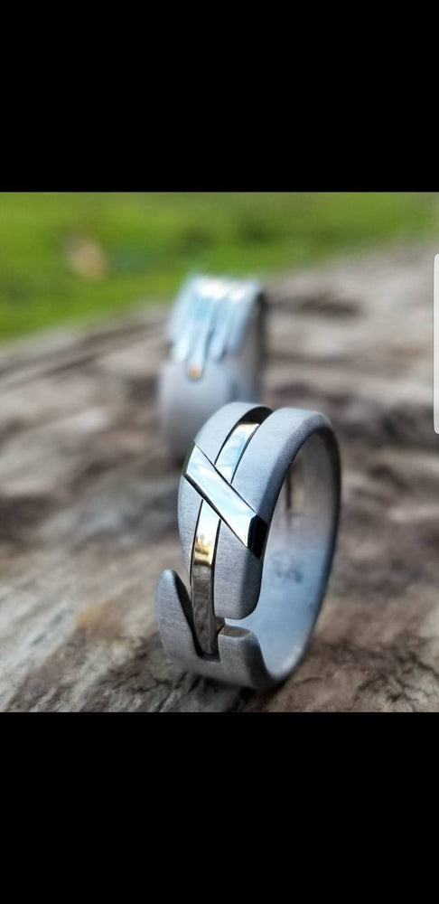 27 &quot;LOAM&quot; handmade stainless steel ring (not casted) hypoallergenic ring, cross ring (satin finish)
