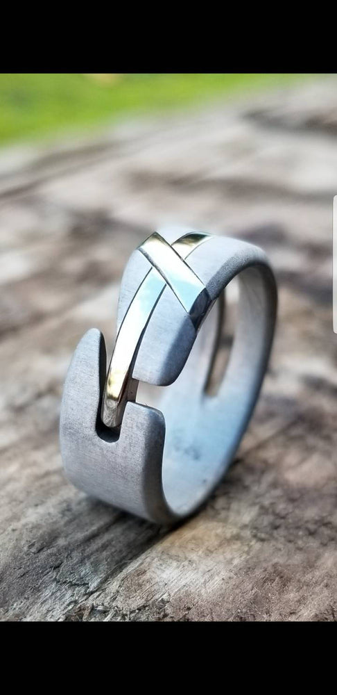 27 "LOAM" handmade stainless steel ring (not casted) hypoallergenic ring, cross ring (satin finish)