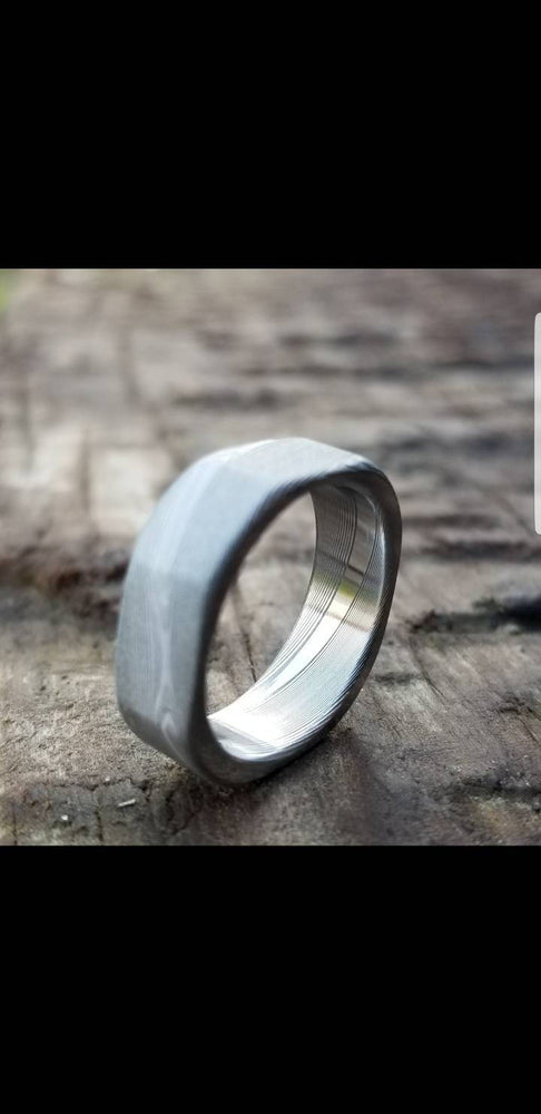 Square ring Damascus ring 99 &quot;Square&quot; handmade stainless steel dmascus ring (not casted) damascus steel ring mens rings