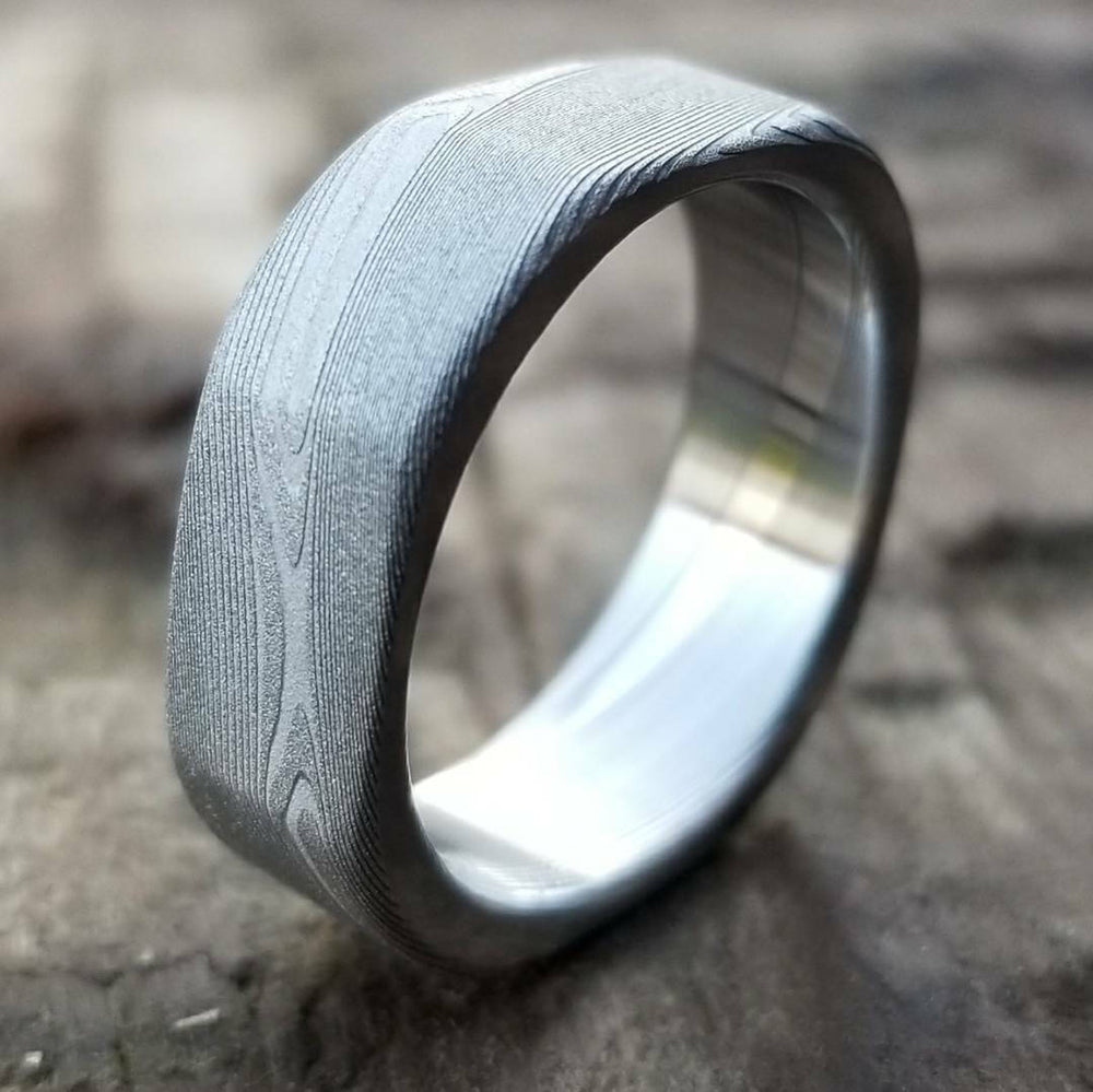 Square ring Damascus ring 99 &quot;Square&quot; handmade stainless steel dmascus ring (not casted) damascus steel ring mens rings