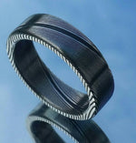 Damascus steel ring -  stainless damasteel &quot;dark wood-grain&quot; pattern mens rings, mens wedding rings, woodgrain damascus