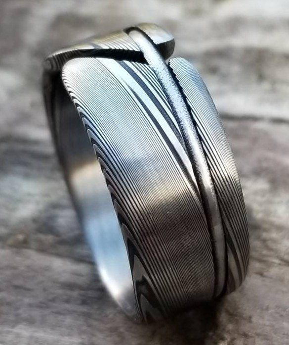 Damascus steel ring-  handmade stainless damasteel ring, mens rings mens wedding bands