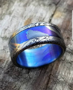 10mm Black Timascus / Mokuti & Stainless Damascus (damasteel)**Dark &quot;wood-grain&quot; pattern timascus ring,black timascus ring, mokuti ring