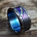 10mm Black Timascus / Mokuti & Stainless Damascus (damasteel) zirconium titanium damascus ring