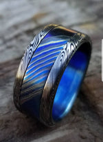 10mm Black Timascus / Mokuti & Stainless Damascus (damasteel)**Dark &quot;wood-grain&quot; pattern timascus ring,black timascus ring, mokuti ring