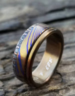 New*8mm Hawaiian Titanium ring lined  Timascus ring Mokuti & Stainless Damascus steel ring damasteel &quot;bamboo&quot; , timascus ring