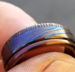 New*8mm Hawaiian Titanium ring lined  Timascus ring Mokuti & Stainless Damascus steel ring damasteel &quot;bamboo&quot; , timascus ring
