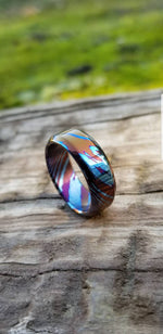 Solid Timascus ring 6mm - 10mm wide timascus ring, mokuti ring chamfered ring