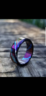 Solid Timascus ring 6mm - 10mm wide timascus ring, mokuti ring chamfered ring