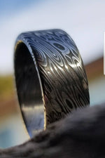 Damascus steel ring (deep etch) &quot;dark coral&quot; 8mm Customizable ring! Damascus steel ring, damascus ring, genuine damascus mens rings
