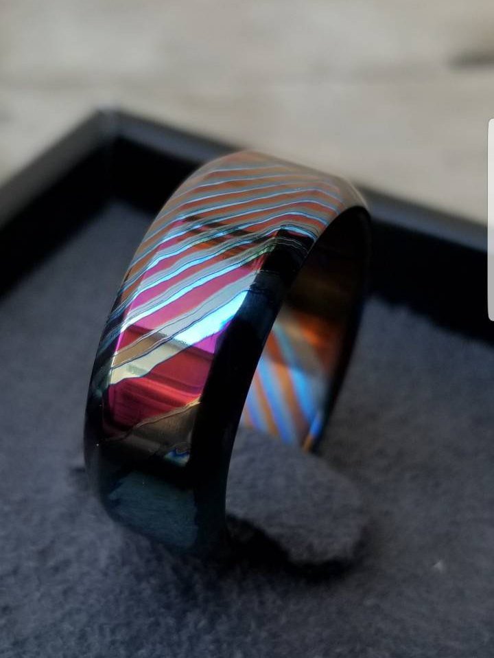 LIMITED EDITION customizable 8mm ring beveled edge Solid Black Timascus ring 3mm-9mm wide timascus ring, mokuti ring (polished finish)