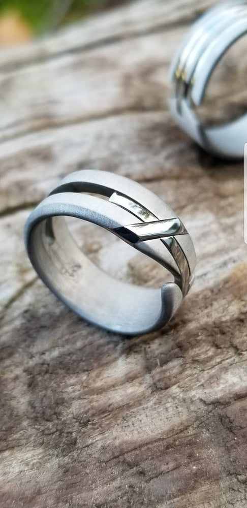 27 &quot;LOAM&quot; handmade stainless steel ring (not casted) hypoallergenic ring, cross ring (satin finish)