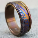 New*8mm Hawaiian Titanium ring lined  Timascus ring Mokuti & Stainless Damascus steel ring damasteel &quot;bamboo&quot; , timascus ring