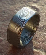 Square ring Soft-Square Stainless steel Damascus &quot;WOODGRAIN&quot; ring! Dark etch