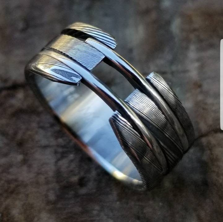 Stainless steel Damascus &quot;wood-grain&quot; ring! Damascus steel ring, damascus ring, damasteel ring, handmade, hypoallergenic