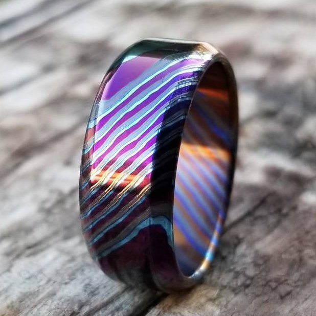 LIMITED EDITION customizable 8mm ring beveled edge Solid Black Timascus ring 3mm-9mm wide timascus ring, mokuti ring (polished finish)