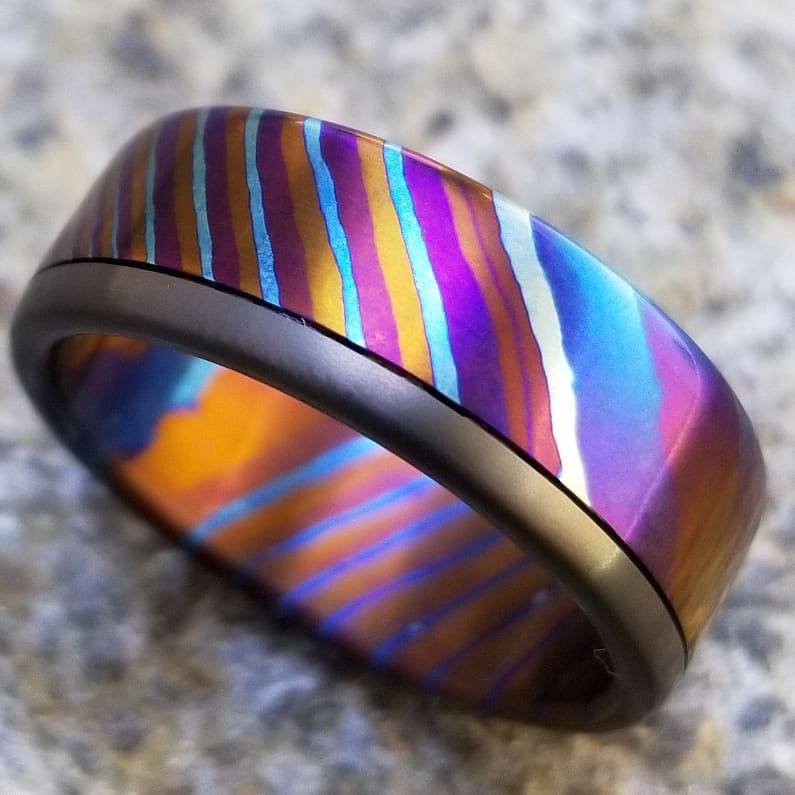 New*8mm ring Timascus / Mokuti & Zirconium  timascus ring,black timascus ring, mokuti ring, zirconium ring, mens wedding bands mems rings