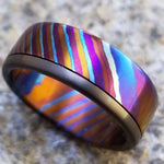 New*8mm ring Timascus / Mokuti & Zirconium  timascus ring,black timascus ring, mokuti ring, zirconium ring, mens wedding bands mems rings
