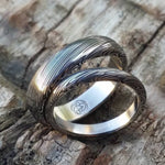 Genuine Damascus ring set Stainless steel Damascus  &quot;TRADITIONAL&quot; dark leaf pattern rings! Damascus steel ring his and hers set