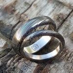 Genuine Damascus ring set Stainless steel Damascus  "TRADITIONAL" dark leaf pattern rings! Damascus steel ring his and hers set