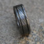 Damascus steel ring - Stainless steel Damascus &quot;LEAF&quot; Customizable ring! Dark/ color etch / double grooved damasteel weddingband mens rings