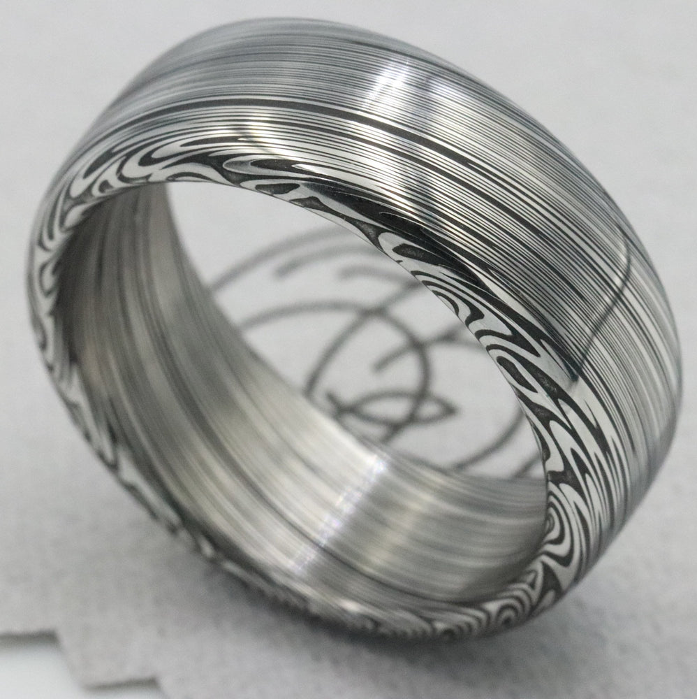 8mm Damascus steel ring Stainless steel Damascus damasteel &quot;dark leaf&quot; Customizable ring! Darker color etch. Mens wedding band mens rings
