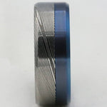 Titanium &  Damascus steel ring-  stainless damasteel titanium ring, mens wedding band, mens rings , blue ring, wedding rings