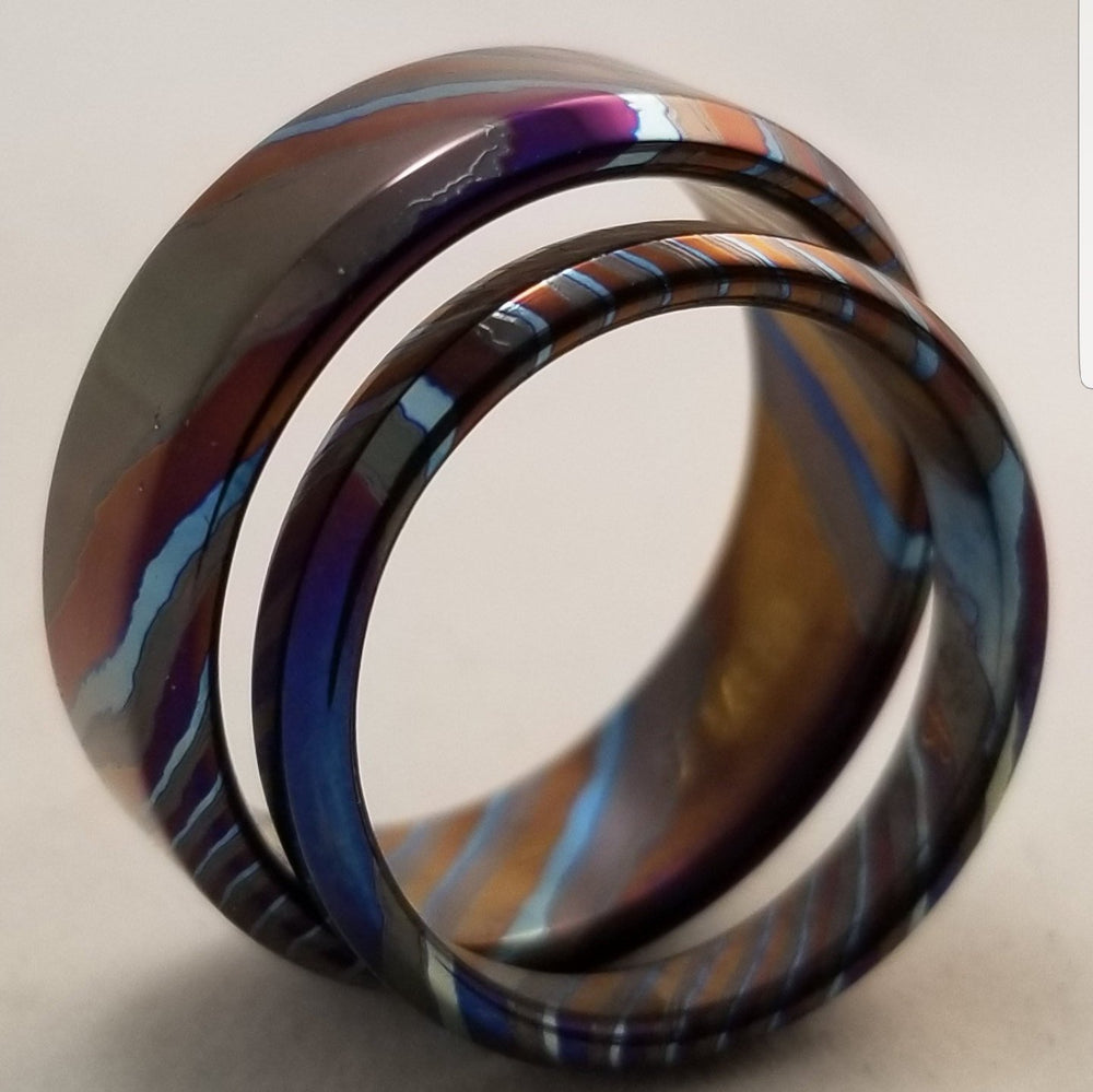 LIMITED EDITION** beveled edge Solid Black Timascus zrti ring set 2 rings 3mm-9mm wide timascus ring, mokuti ring  black timascus ring