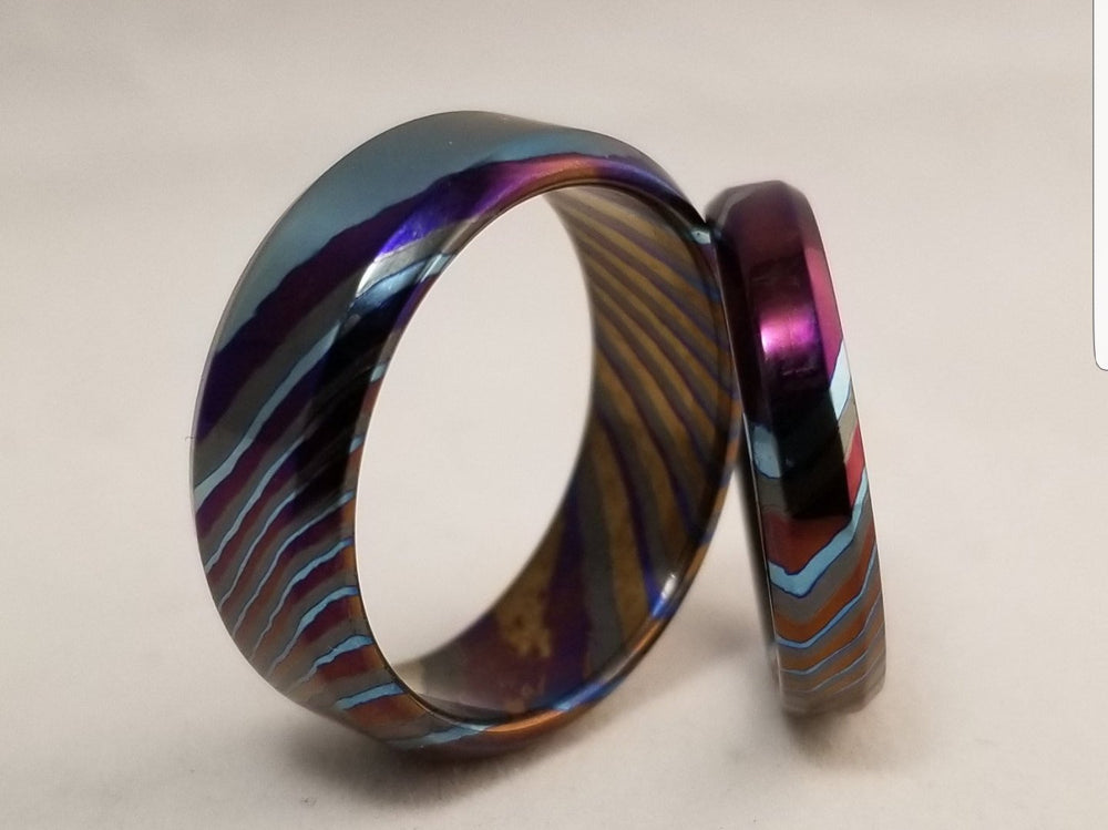 LIMITED EDITION** beveled edge Solid Black Timascus zrti ring set 2 rings 3mm-9mm wide timascus ring, mokuti ring  black timascus ring