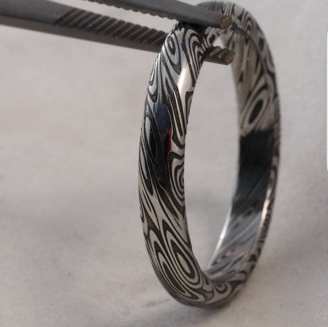 Damascus steel ring dark finish  &quot;dark coral&quot; stainless, damascus ring womens rings , womens rings ,