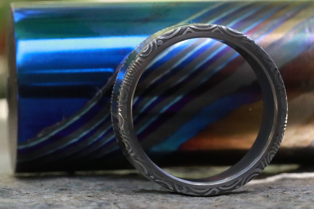 Titanium ring & damascus steel ring Stainless Damascus damasteel ring
