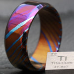 Solid Timascus ring 7-8mm ring  timascus ring, mokuti ring chamfered ring colorful ring wedding band
