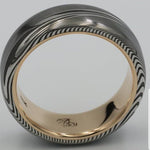 LIMITED EDITION 7.5mm Damascus ring 18k rose Gold & Stainless Damascus steel   &quot;dark super wood-grain&quot; ( customizable)